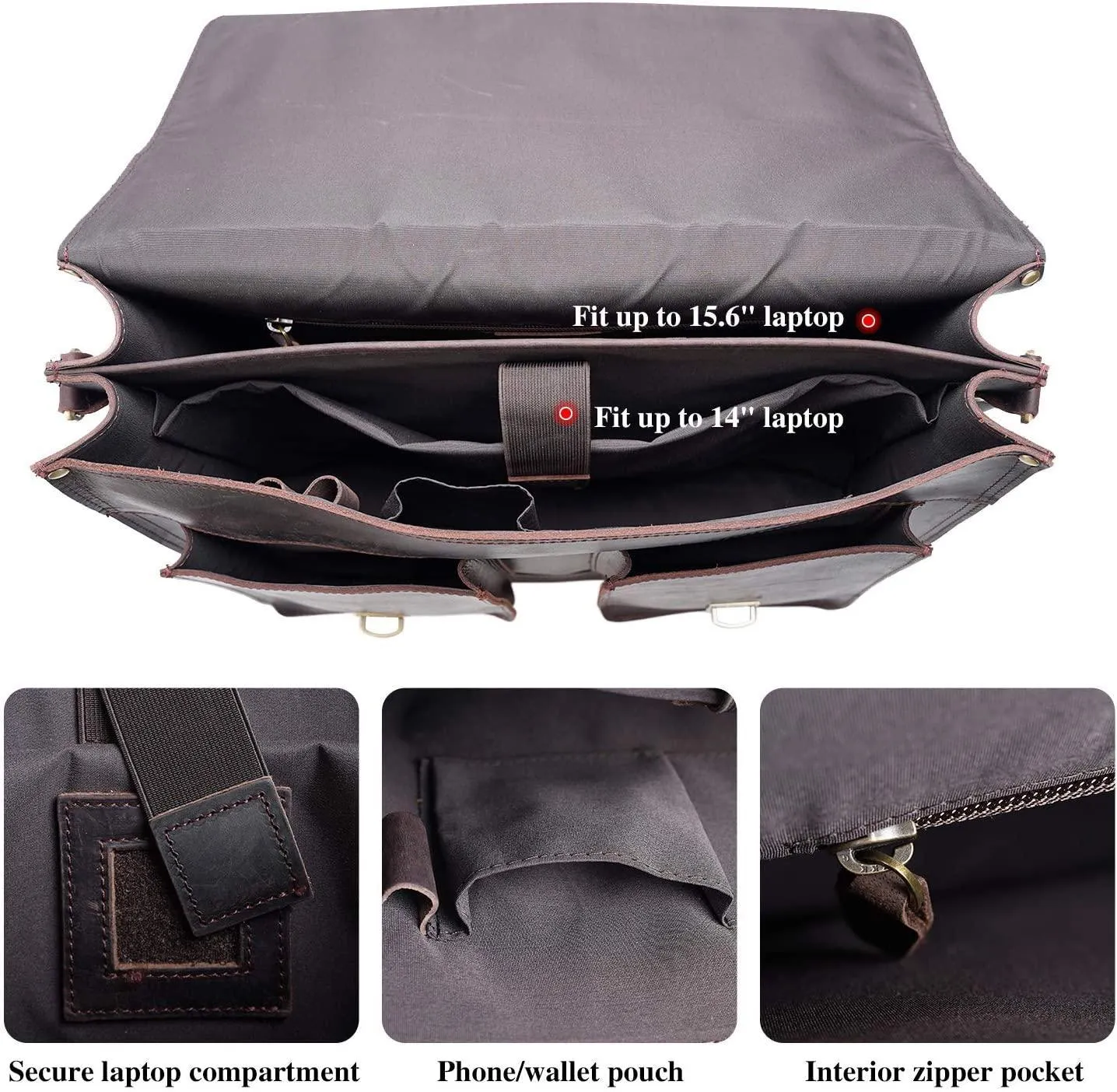 Woosir Leather Computer Briefcase Backpack Convertible