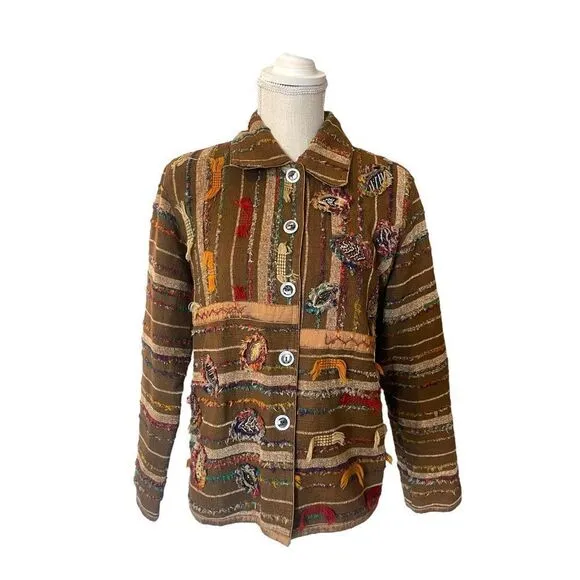 YakMagik Boho Mixed Media Embroidered Beaded Reversible Quilted Jacket Small