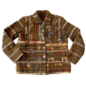 YakMagik Boho Mixed Media Embroidered Beaded Reversible Quilted Jacket Small