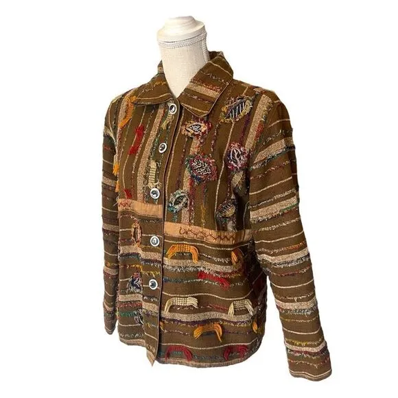 YakMagik Boho Mixed Media Embroidered Beaded Reversible Quilted Jacket Small