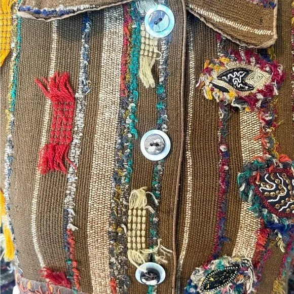 YakMagik Boho Mixed Media Embroidered Beaded Reversible Quilted Jacket Small