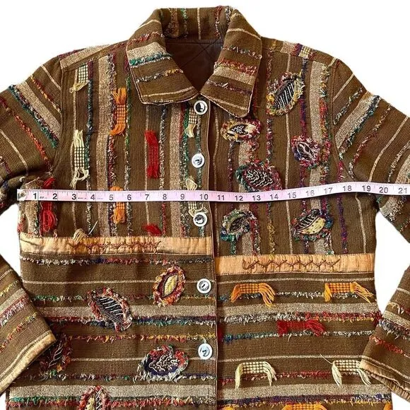 YakMagik Boho Mixed Media Embroidered Beaded Reversible Quilted Jacket Small