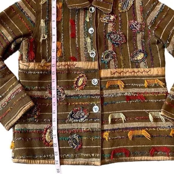 YakMagik Boho Mixed Media Embroidered Beaded Reversible Quilted Jacket Small