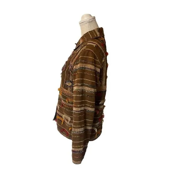 YakMagik Boho Mixed Media Embroidered Beaded Reversible Quilted Jacket Small