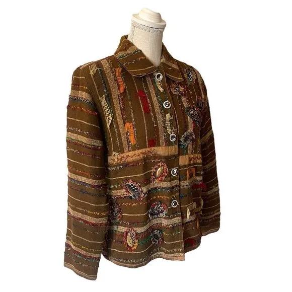 YakMagik Boho Mixed Media Embroidered Beaded Reversible Quilted Jacket Small