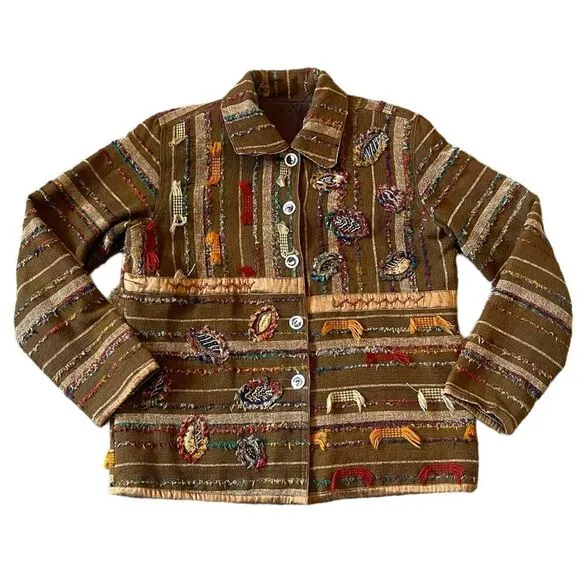 YakMagik Boho Mixed Media Embroidered Beaded Reversible Quilted Jacket Small