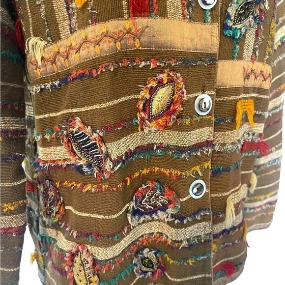 YakMagik Boho Mixed Media Embroidered Beaded Reversible Quilted Jacket Small