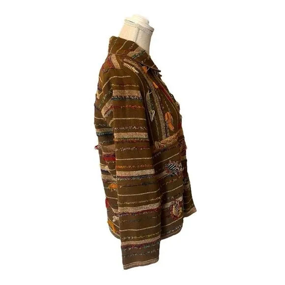 YakMagik Boho Mixed Media Embroidered Beaded Reversible Quilted Jacket Small