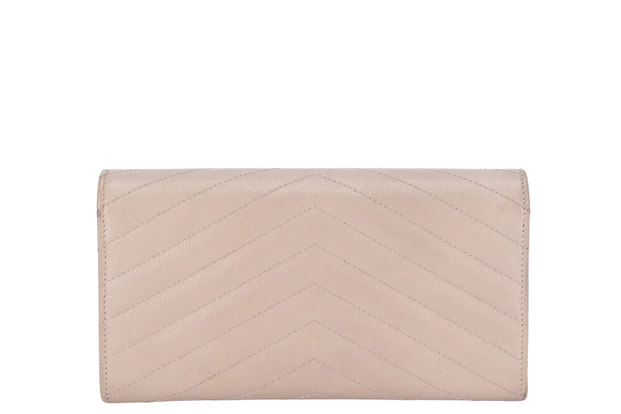 YVES SAINT LAURENT (YSL) LOGO CONTINENTAL WALLET BEIGE QUILTED LEATHER WITH DUST COVER AND BOX