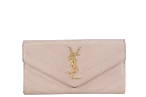 YVES SAINT LAURENT (YSL) LOGO CONTINENTAL WALLET BEIGE QUILTED LEATHER WITH DUST COVER AND BOX