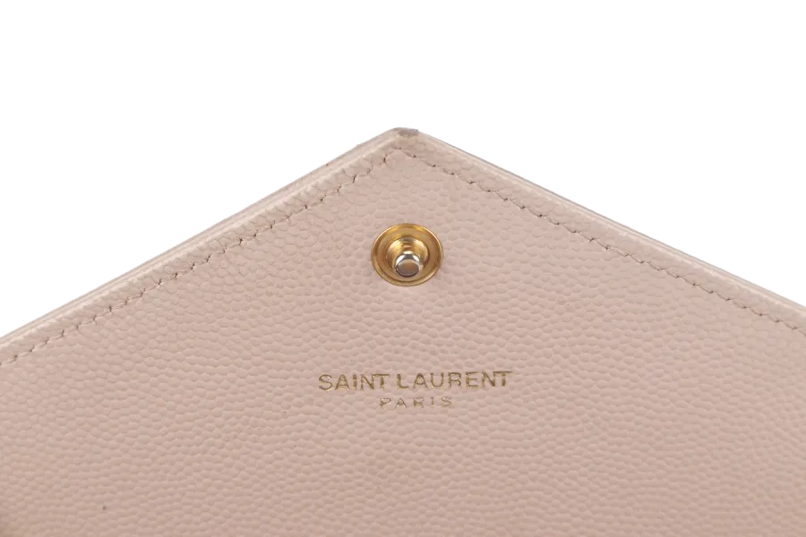 YVES SAINT LAURENT (YSL) LOGO CONTINENTAL WALLET BEIGE QUILTED LEATHER WITH DUST COVER AND BOX