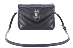 YVES SAINT LAURENT (YSL) LOULOU TOY BLACK LEATHER SHOULDER BAG SILVER HARDWARE WITH LEATHER STRAPS, DUST COVER AND BOX