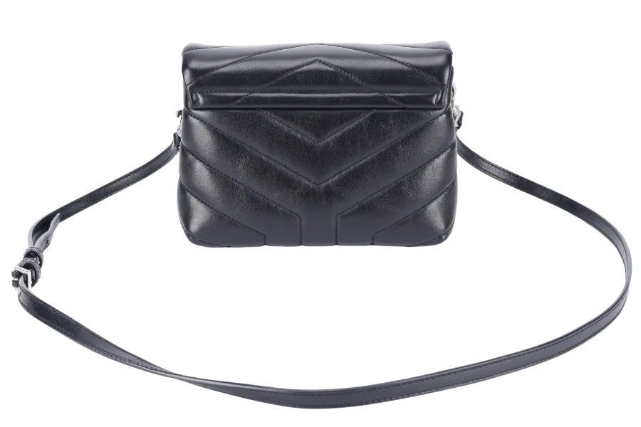 YVES SAINT LAURENT (YSL) LOULOU TOY BLACK LEATHER SHOULDER BAG SILVER HARDWARE WITH LEATHER STRAPS, DUST COVER AND BOX