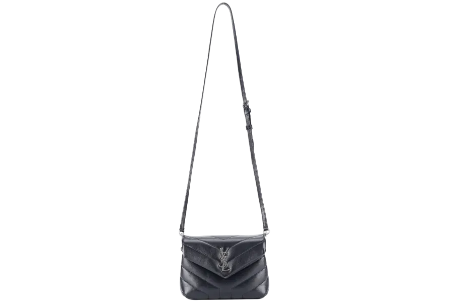 YVES SAINT LAURENT (YSL) LOULOU TOY BLACK LEATHER SHOULDER BAG SILVER HARDWARE WITH LEATHER STRAPS, DUST COVER AND BOX