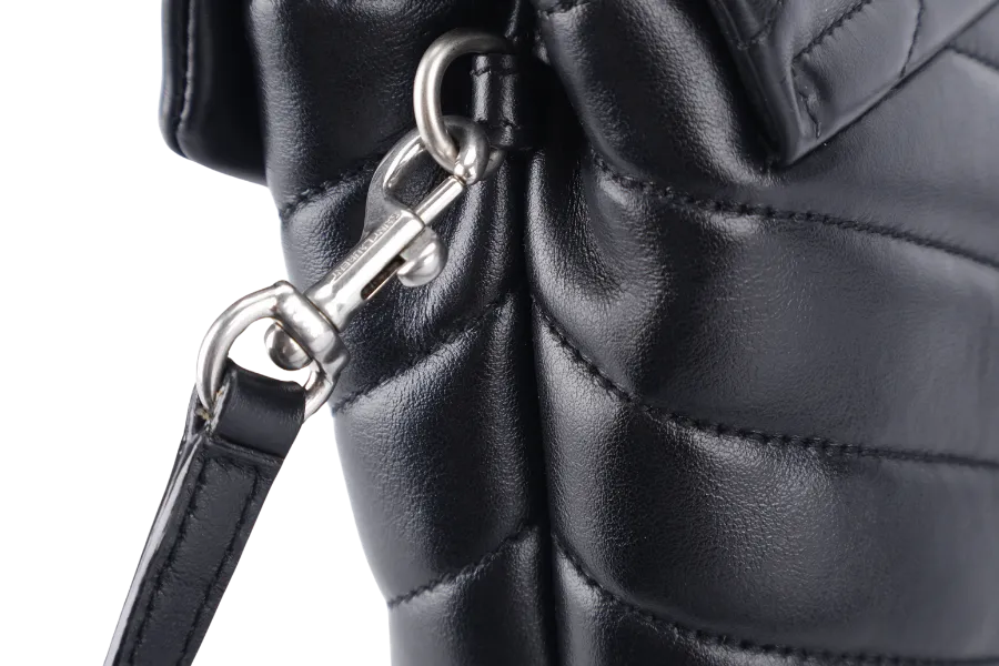 YVES SAINT LAURENT (YSL) LOULOU TOY BLACK LEATHER SHOULDER BAG SILVER HARDWARE WITH LEATHER STRAPS, DUST COVER AND BOX