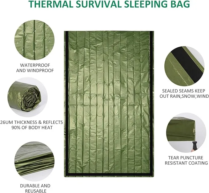 Zmoon Emergency Sleeping Bag 2 Pack Lightweight Survival Sleeping Bags Thermal Bivy Sack Portable Emergency Blanket for Camping, Hiking, Outdoor, Activities